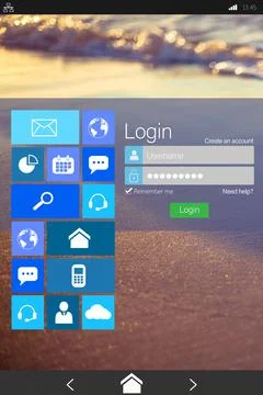 Digitally composite image of various computer icons with login window on device Stock Photos