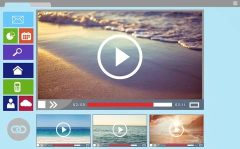 Digitally composite image of various videos and computer icons Stock Illustration