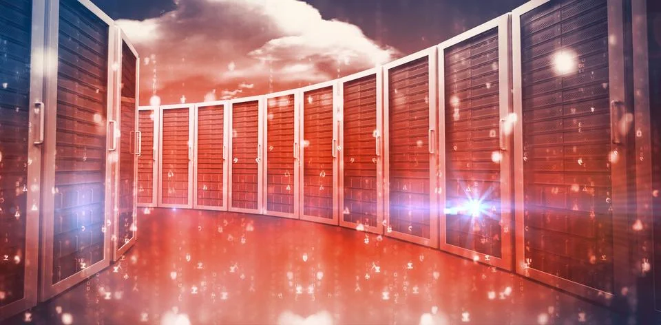 Digitally composite of red data room Foto stock