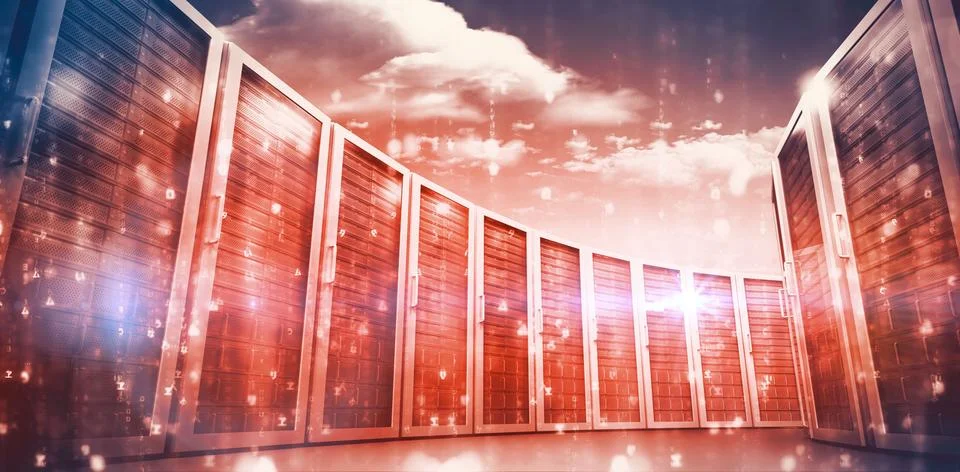 Digitally composite of red network server room イラスト素材