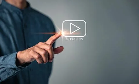 Digitally displayed content helps educate, tapping the play button starts t.. Stock Photos
