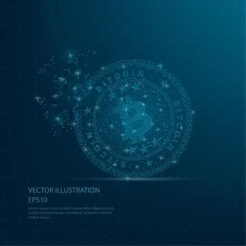 Digitally drawn blue Bit coin. Stock Illustration