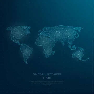 Digitally drawn blue world map. Stock Illustration