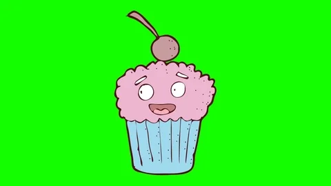 Digitally drawn illustration cupcake character animated green screen. hand dr Stock Footage 114619390