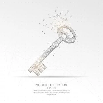 Digitally drawn key low poly wire frame. Stock Illustration