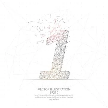 Digitally drawn number one low poly wire frame. Stock Illustration