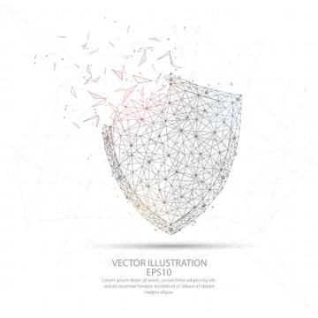 Digitally drawn shield low poly wire frame. Stock Illustration