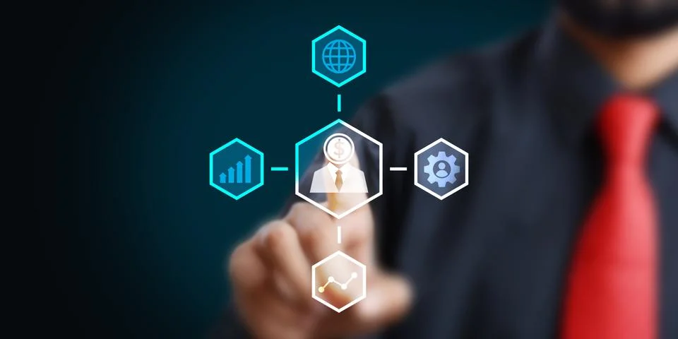 Digitally finger touch businesman background Stock Photos