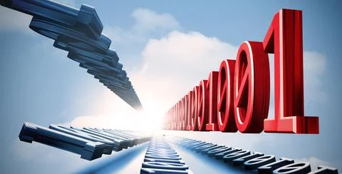 Digitally generated 3D binary code in sky イラスト素材