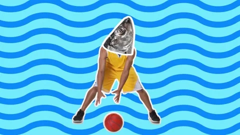 Digitally generated. 4K Minimal animation motion design. Fish head Video stock 159136200