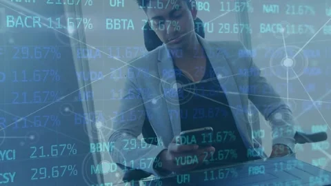 A digitally generated animation of a network of financial data connections on a Stock Footage 327846374