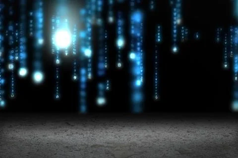 Digitally generated Blue glowing matrix 写真素材