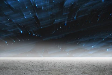 Digitally generated Blue technology lights above desert Stock Illustration
