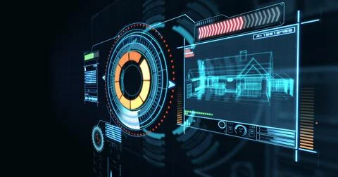 Digitally generated building wireframe and circular pattern Stock Photos