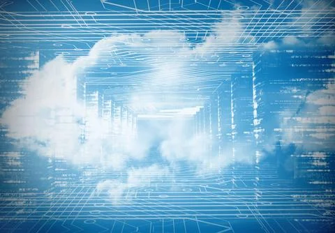 Digitally generated circuit board in sky Stock Illustration