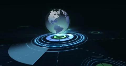 Digitally generated circular patterns and planet earth Foto stock