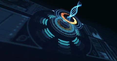 Digitally generated dna structure and circular patterns Foto stock