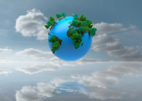 Digitally generated earth floating in air Stock Illustration
