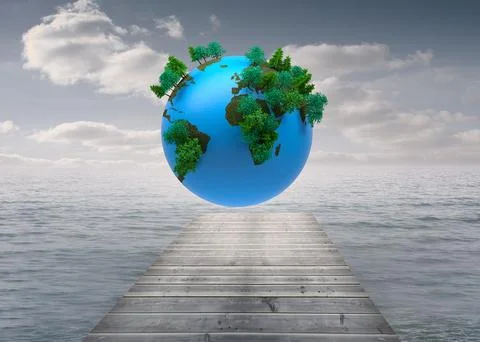 Digitally generated earth floating in air Stock Illustration