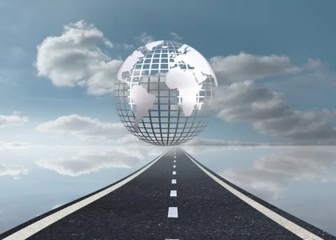 Digitally generated earth floating over street Ilustração Stock