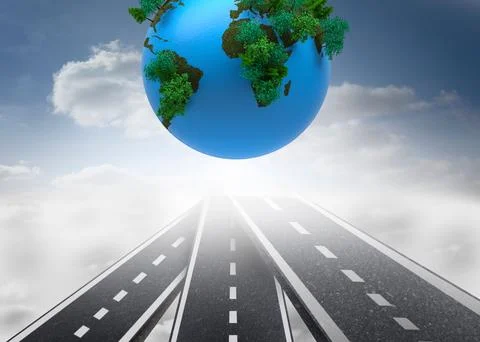 Digitally generated earth floating over street Ilustração Stock