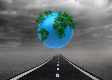 Digitally generated earth floating over street Ilustração Stock