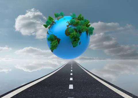 Digitally generated earth floating over street Ilustração Stock