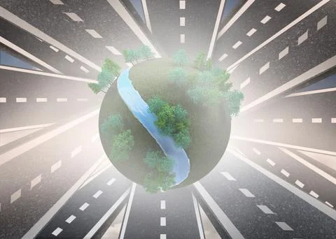 Digitally generated earth floating over streets Ilustração Stock