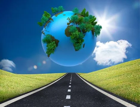 Digitally generated earth floating over street Ilustração Stock