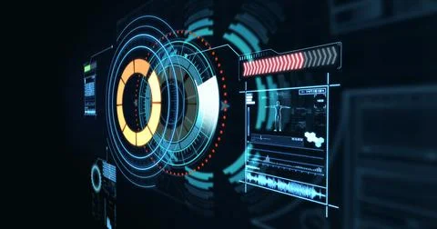 Digitally generated genetic engineering screen and circular patterns Foto stock