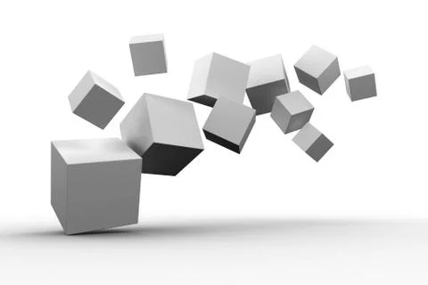 Digitally generated grey cubes floating Stock Illustration