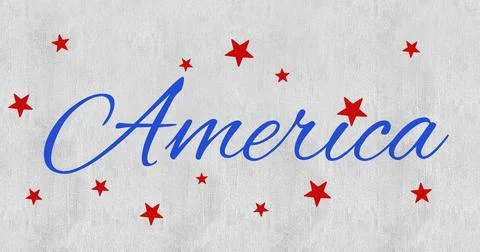 Digitally generated image of america text against multiple red stars on grey Stock Illustration