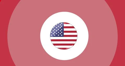 Digitally generated image of american flag over round banner against pink Ilustração Stock