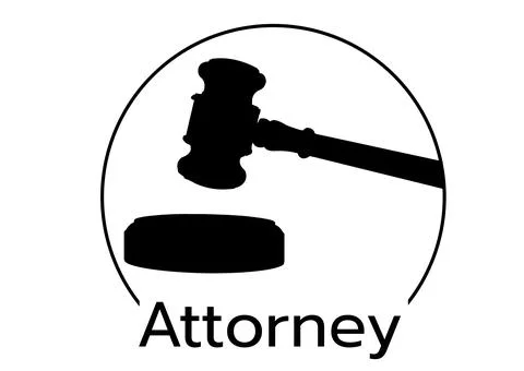 Digitally generated image of attorney text with gavel icon on round banner Stock Illustration