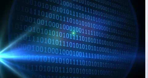 Digitally generated image of binary coding data processing against spot of light イラスト素材