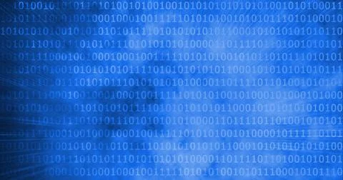 Digitally generated image of binary coding data processing against blue Stockillustratie