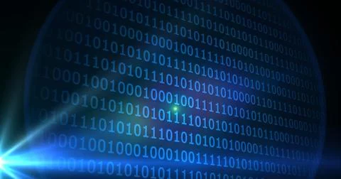 Digitally generated image of binary coding data processing against spot of light 스톡 일러스트