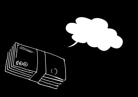 Digitally generated image of blank speech bubble over dollar bills stack drawing Stock Illustration