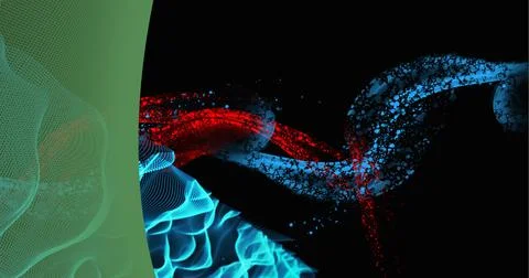 Digitally generated image of blue digital waves against green technology Stock Illustration