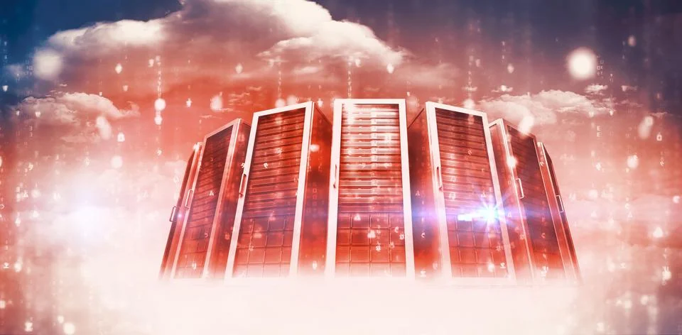 Digitally generated image of blue servers Foto stock