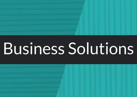 Digitally generated image of business solutions text banner against striped Stock Illustration