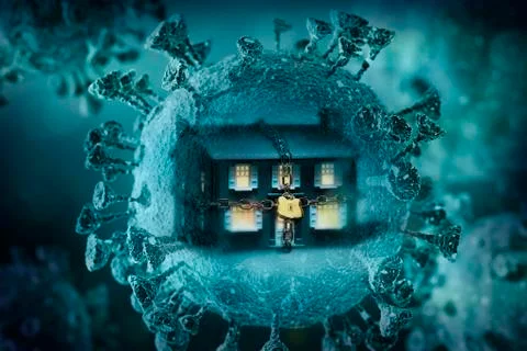 Digitally generated image of chained up house inside Coronavirus Stock Illustration
