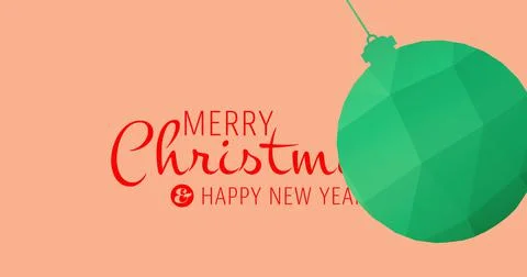 Digitally generated image of christmas and new year greeting with green bauble Stock Illustration