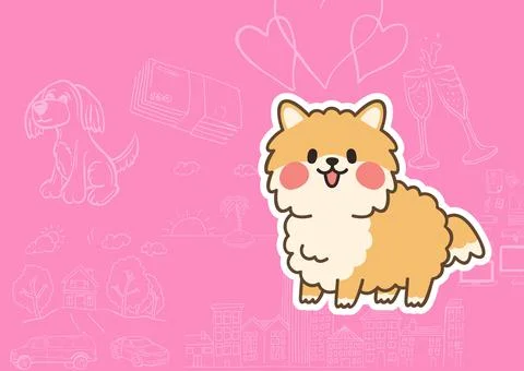 Digitally generated image of cute puppy dog icon against multiple abstract icons 스톡 일러스트