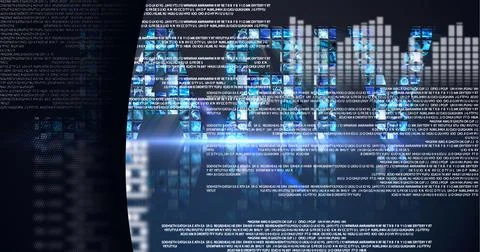 Digitally generated image of data processing and business concept texts against Stock Illustration