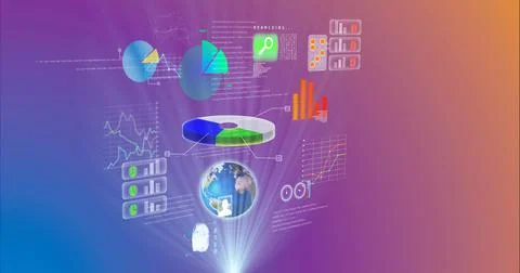 Digitally generated image of digital interface with data processing against Ilustração Stock