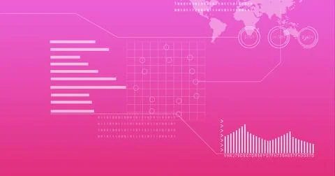 Digitally generated image of digital interface with against pink gradient Stock Illustration