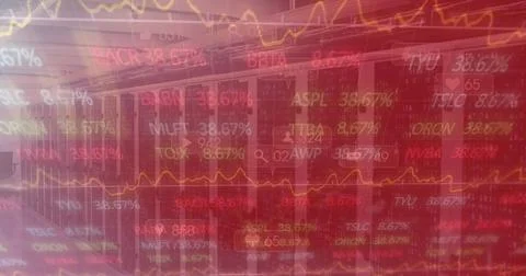 A digitally generated image of financial data processing over computer servers Foto stock