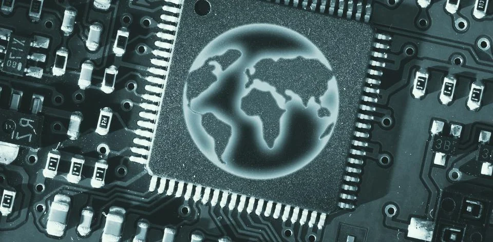 Digitally generated image of globe in circuit board 스톡 일러스트