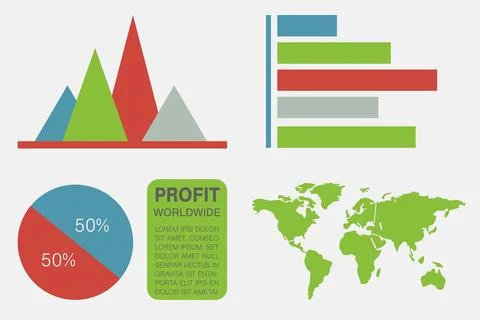 Digitally generated image of graphs and map with text Stock Illustration